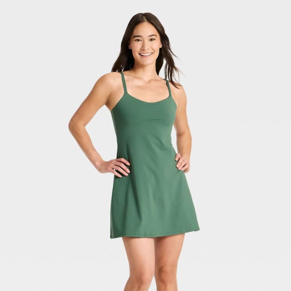 Women's Athletic Ruched Back Dress - All In Motion Dark Green L